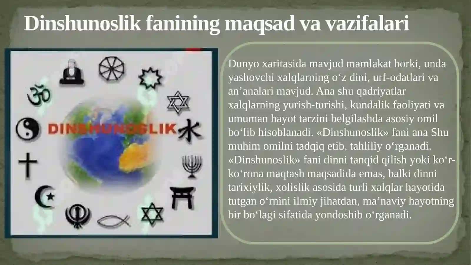 ,,Dinshunoslik”fanidanMustakilishiMavzu:,,Dinshunoslikfaniningpredmetivafunksiyalari. 3