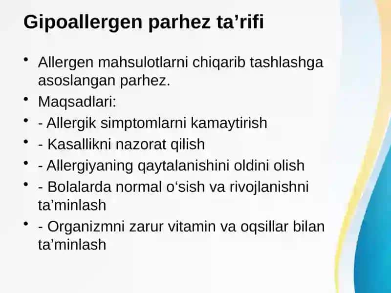 Gipoallergenli parhezlar, turlari va tayinlash qoidalari 3