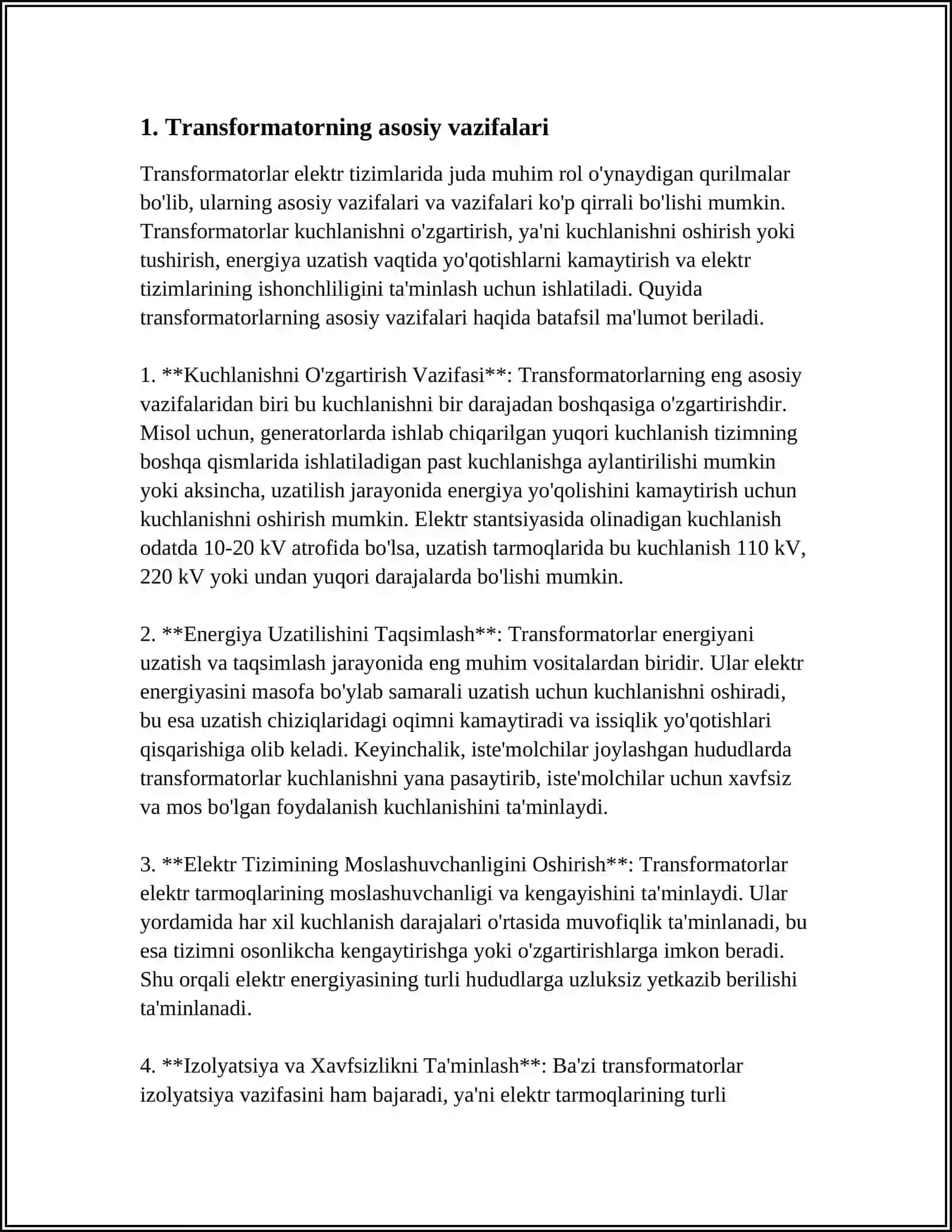 TRANSFORMATORLARNING VAZIFASI VA TURLARI 3