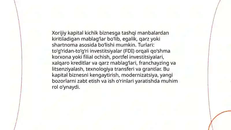 Kichik biznes va tadbirkorlikda xorijiy kapital orniva mohiyati 3