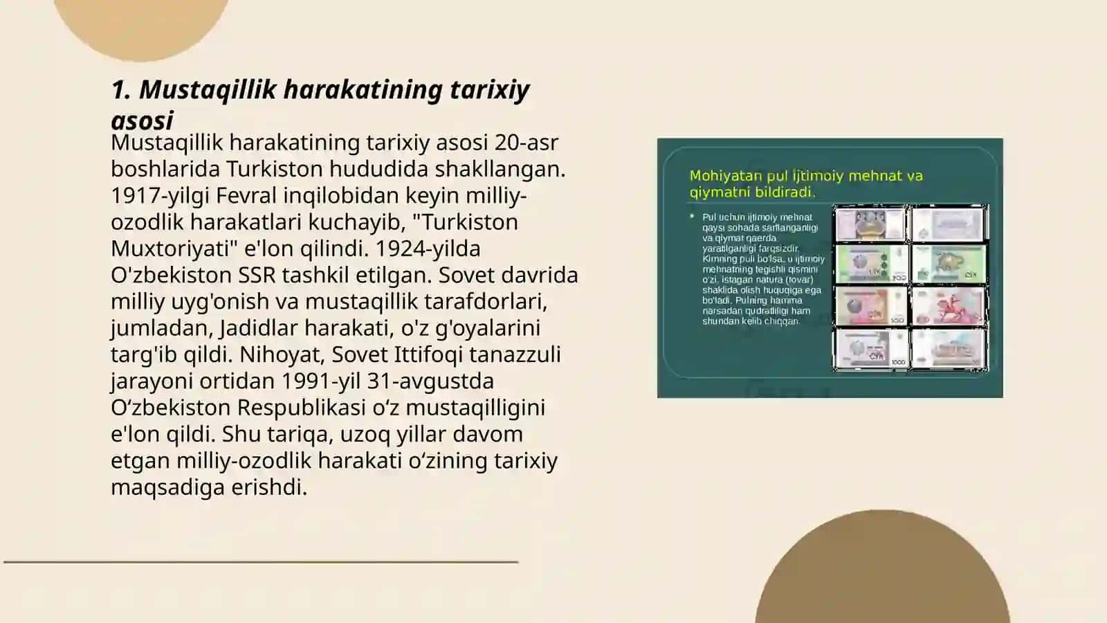 Mustaqil Ŏzbekiston Respublikasi tashkil topishining tarixiy ahamiyati.Ŏzbekistonning ŏziga xos istiqlol va taraqqiyot yŏli 3