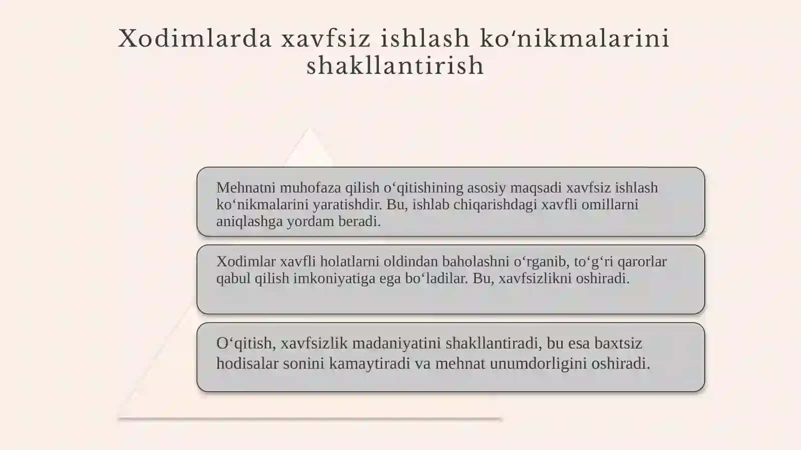 Mehnatni muhofaza qilish bo‘yicha o‘qitish 3