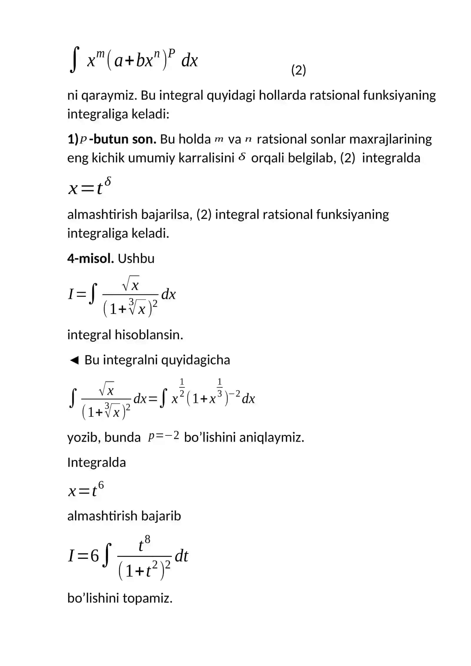 Binomial differentsialni integrallash 3