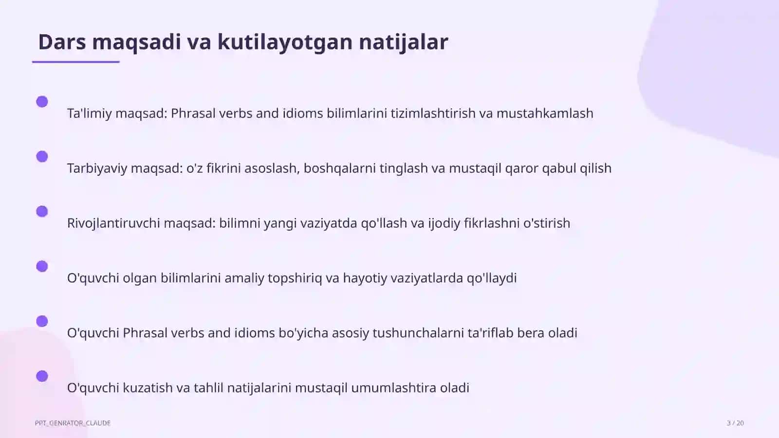 Phrasal verbs and idioms (11-sinf) 3