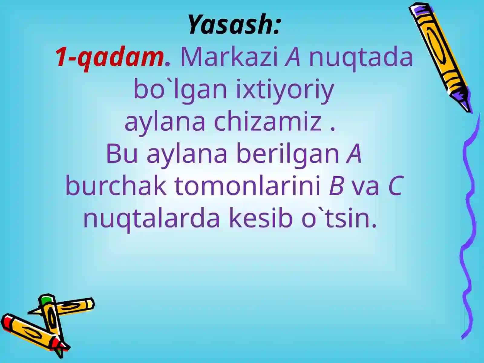 Berilgan burchakka teng burchakni yasash 3