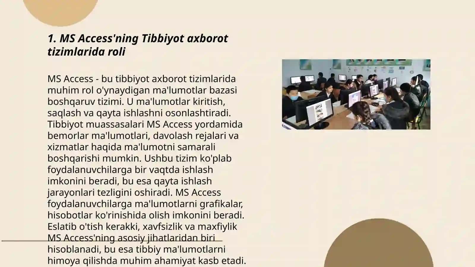 Tibbiyot axborot tizimlar. MS Access dasturiy taminotidan foydalanish 3