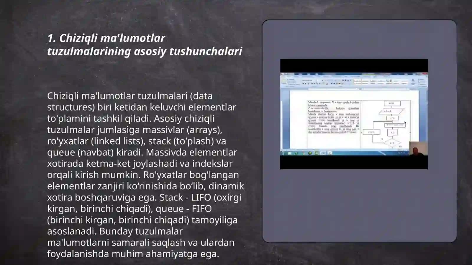 Chiziqli maʼlumotlar tuzulmalarini qayta ishlash algoritmlari va dasturlarini tuzish 3