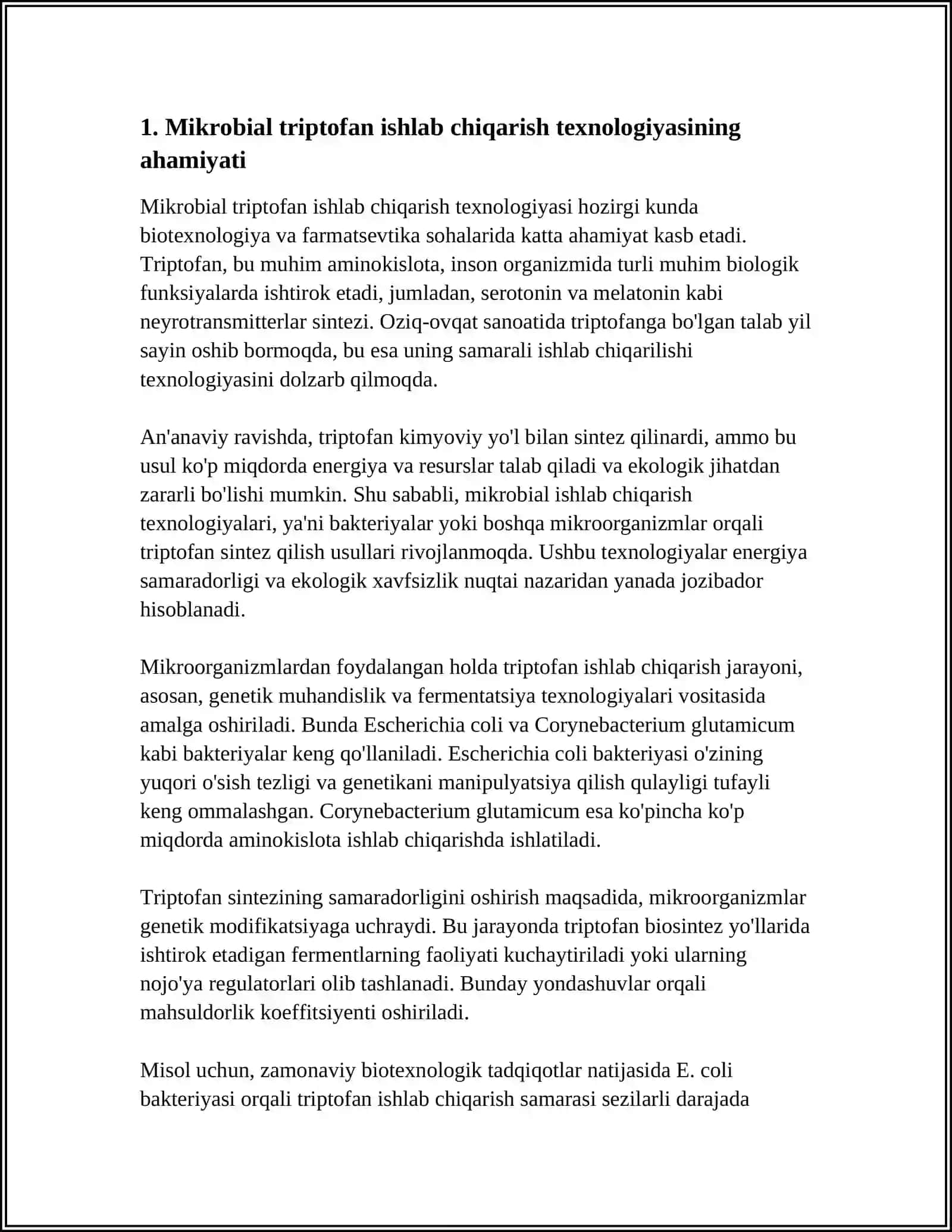 MIKROB TRIPTOFANI ISHLAB CHIQARISH TEXNOLOGIYASI 3