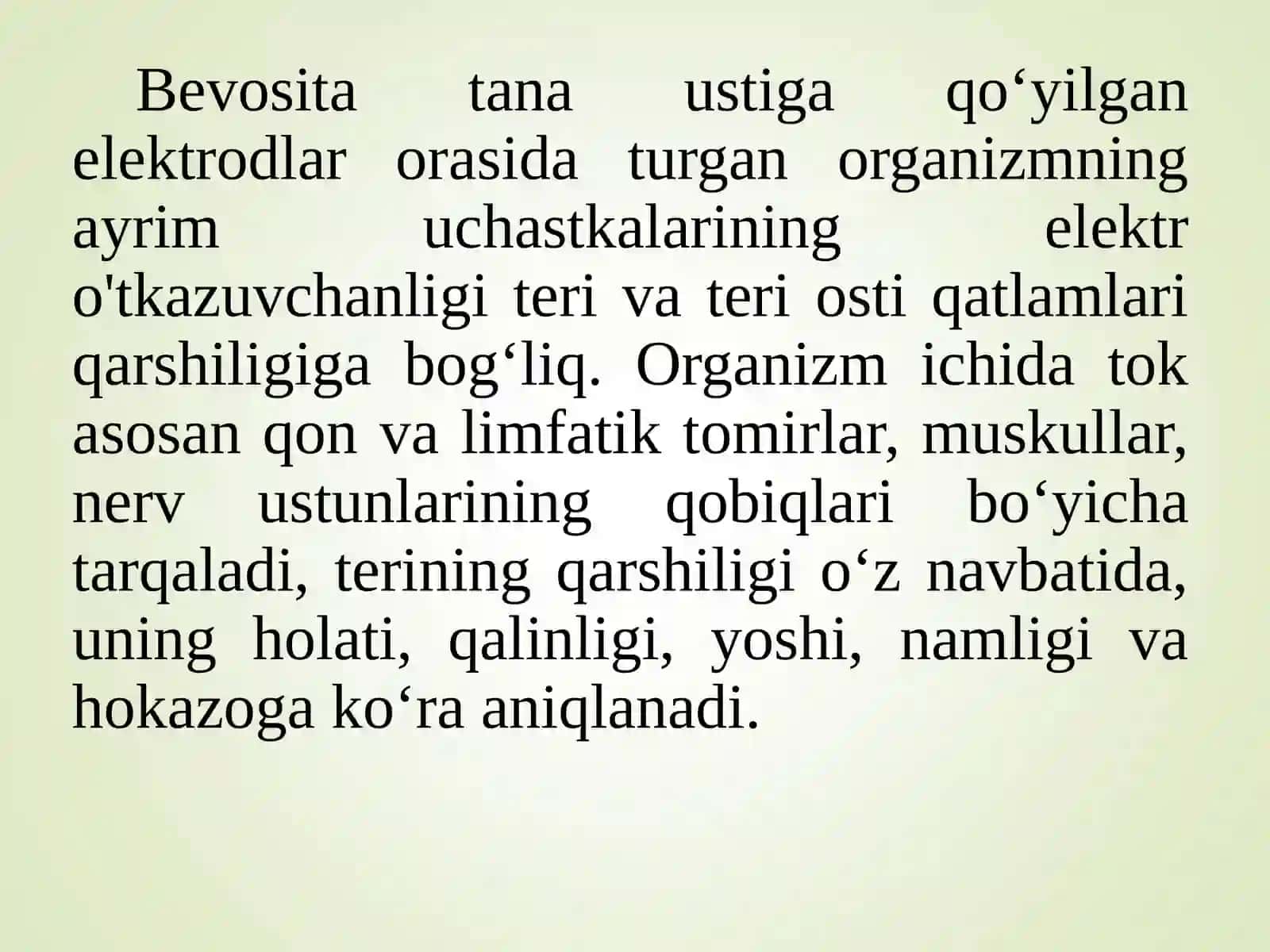 Biologik to‘qimalar va suyuqliklarning o’zgarmas tokda elektr o‘tkazuvchanugi 3