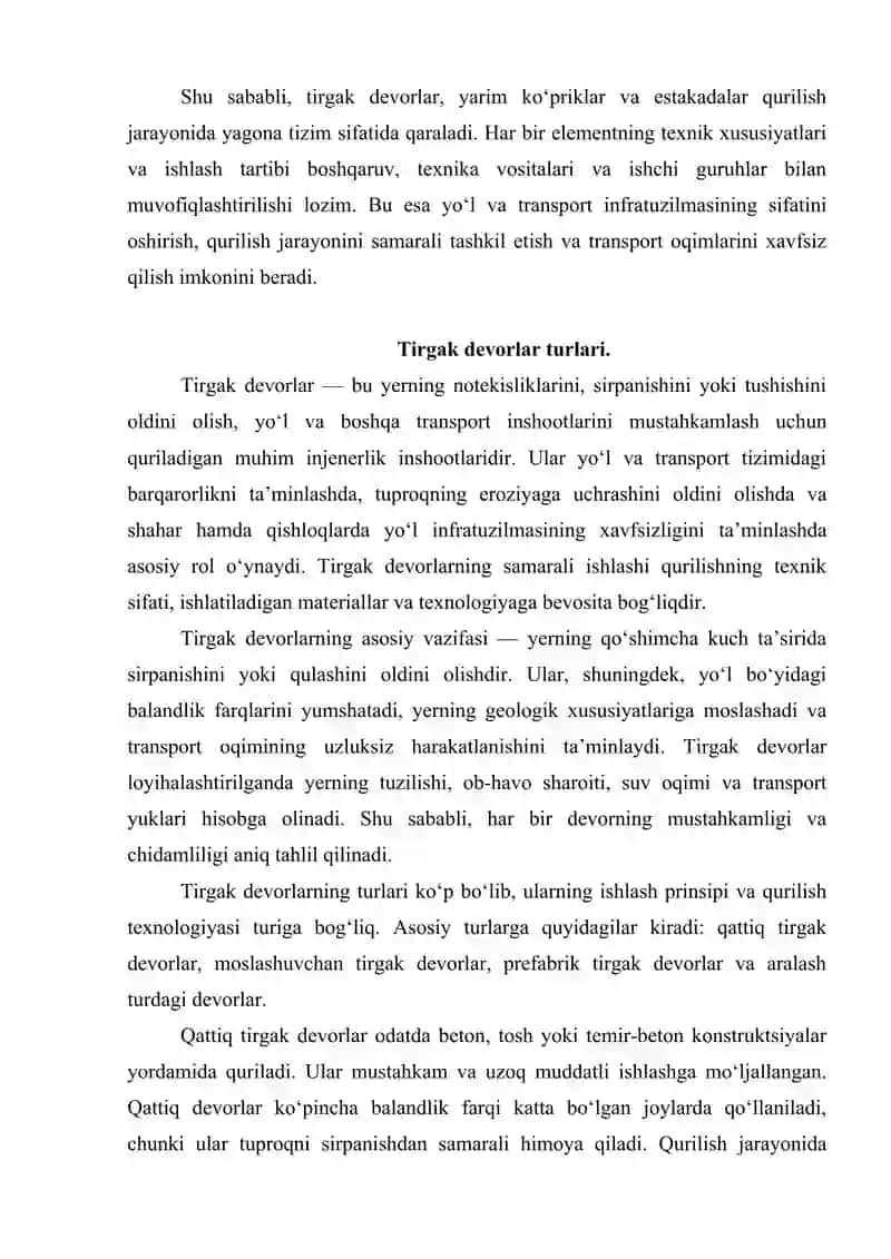 Tirgak devorlar. Yarim ko‘priklar, estakadalar. 3
