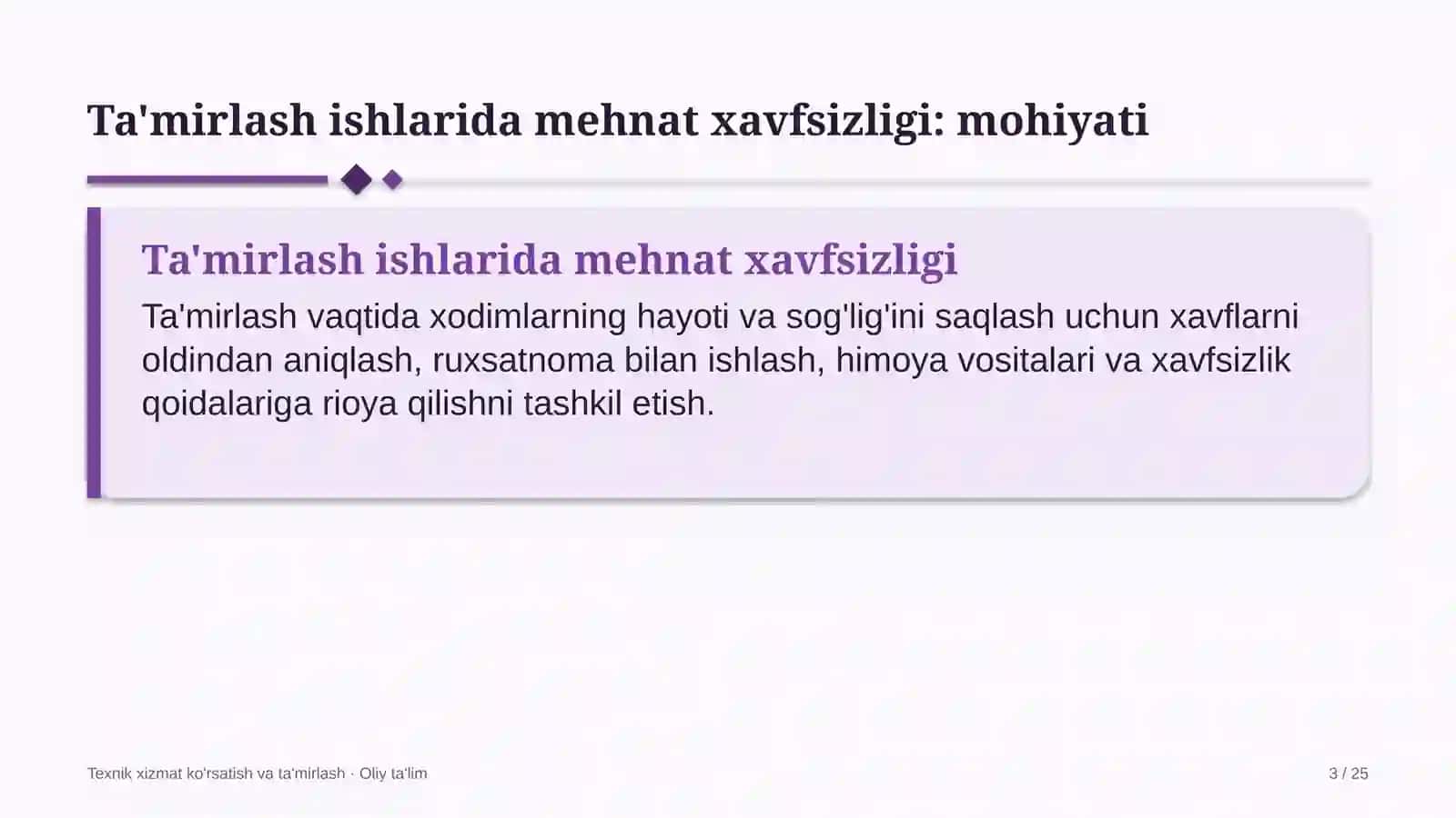 Texnik Xizmat Ko'rsatish va Ta'mirlash 3