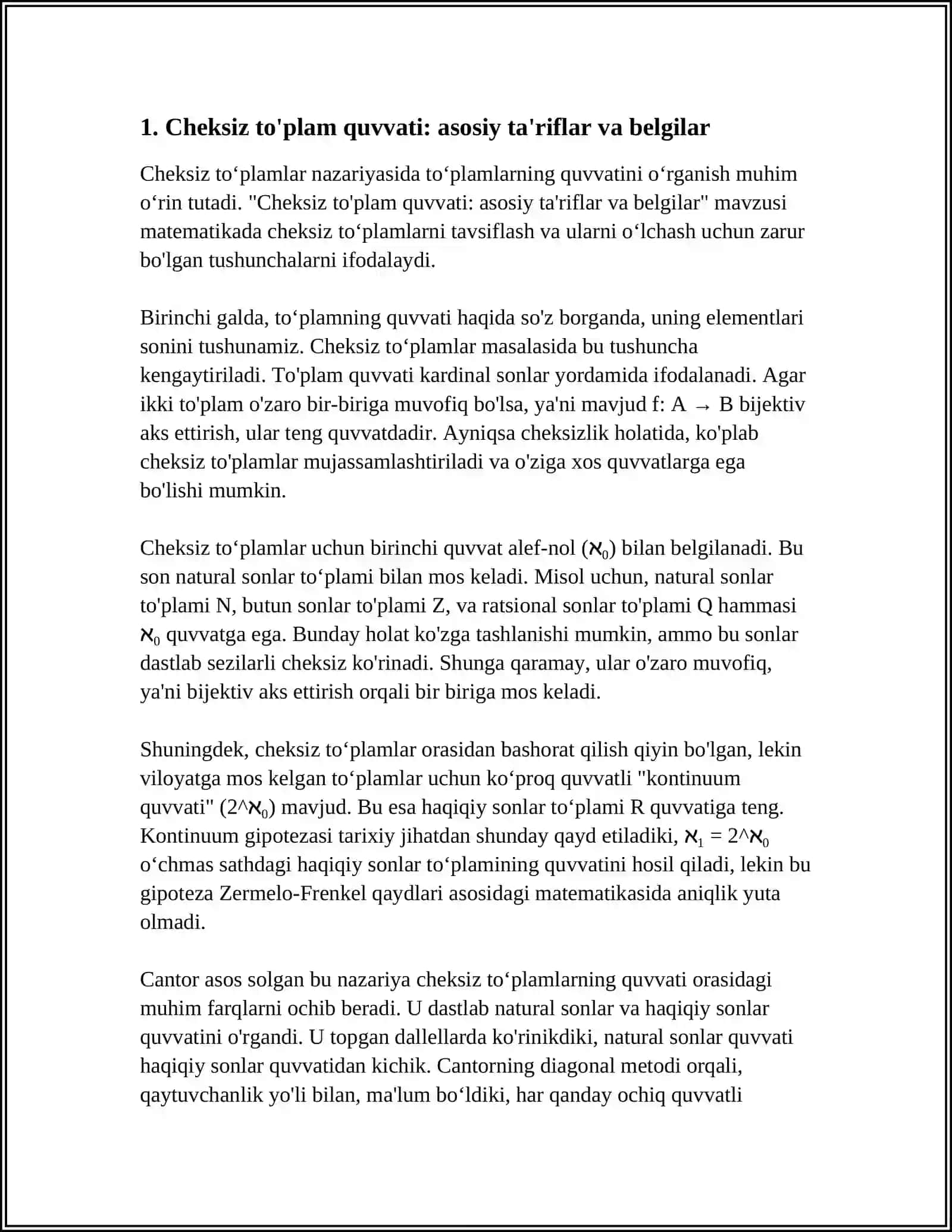 CHEKSIZ TO‘PLAMLARNI QUVVATIGA KO‘RA TAQQOSLASH MUAMMOLARI 3