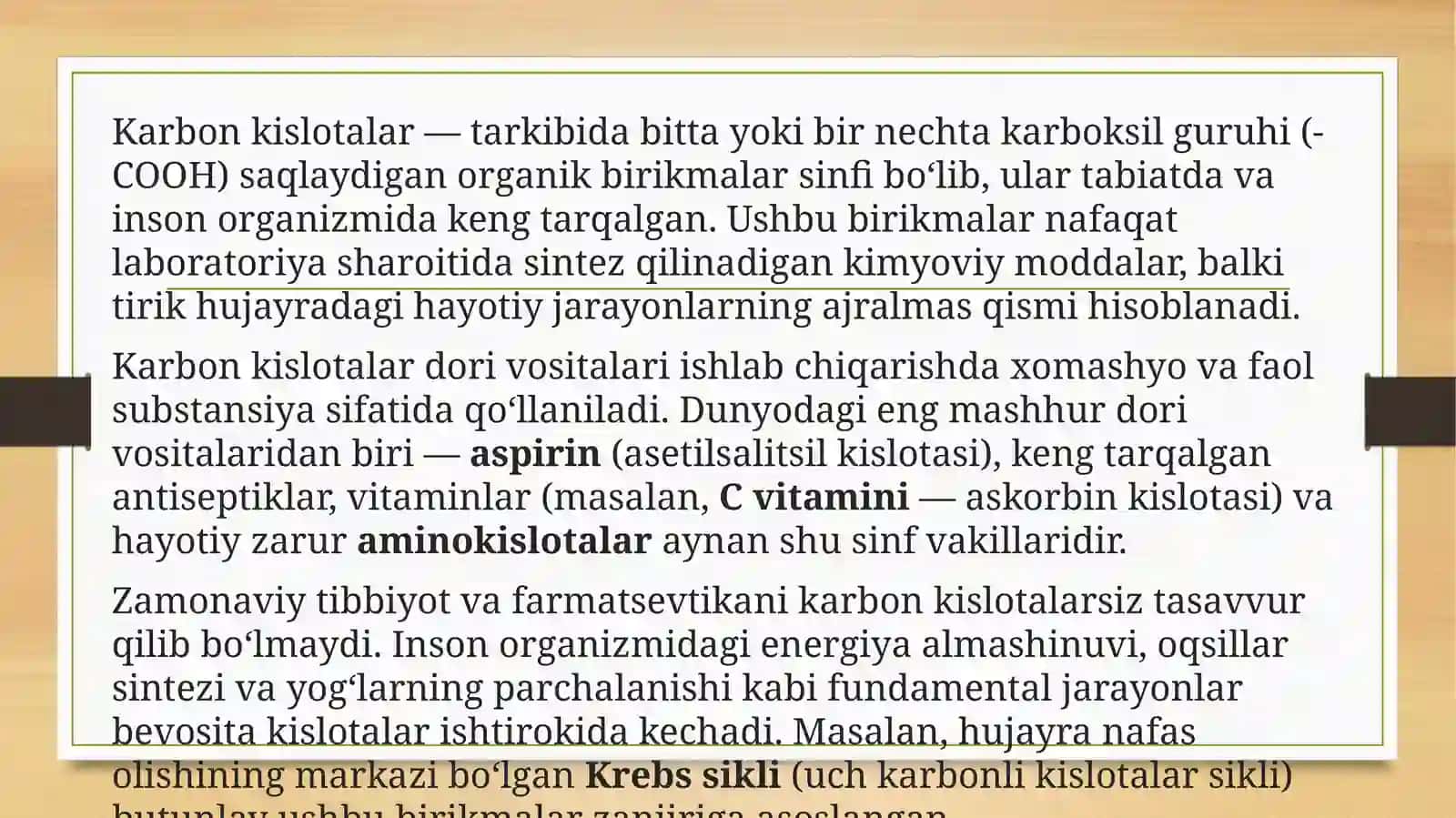 Karbon kislotalarning tibbiyotdagi ahamiyati 3
