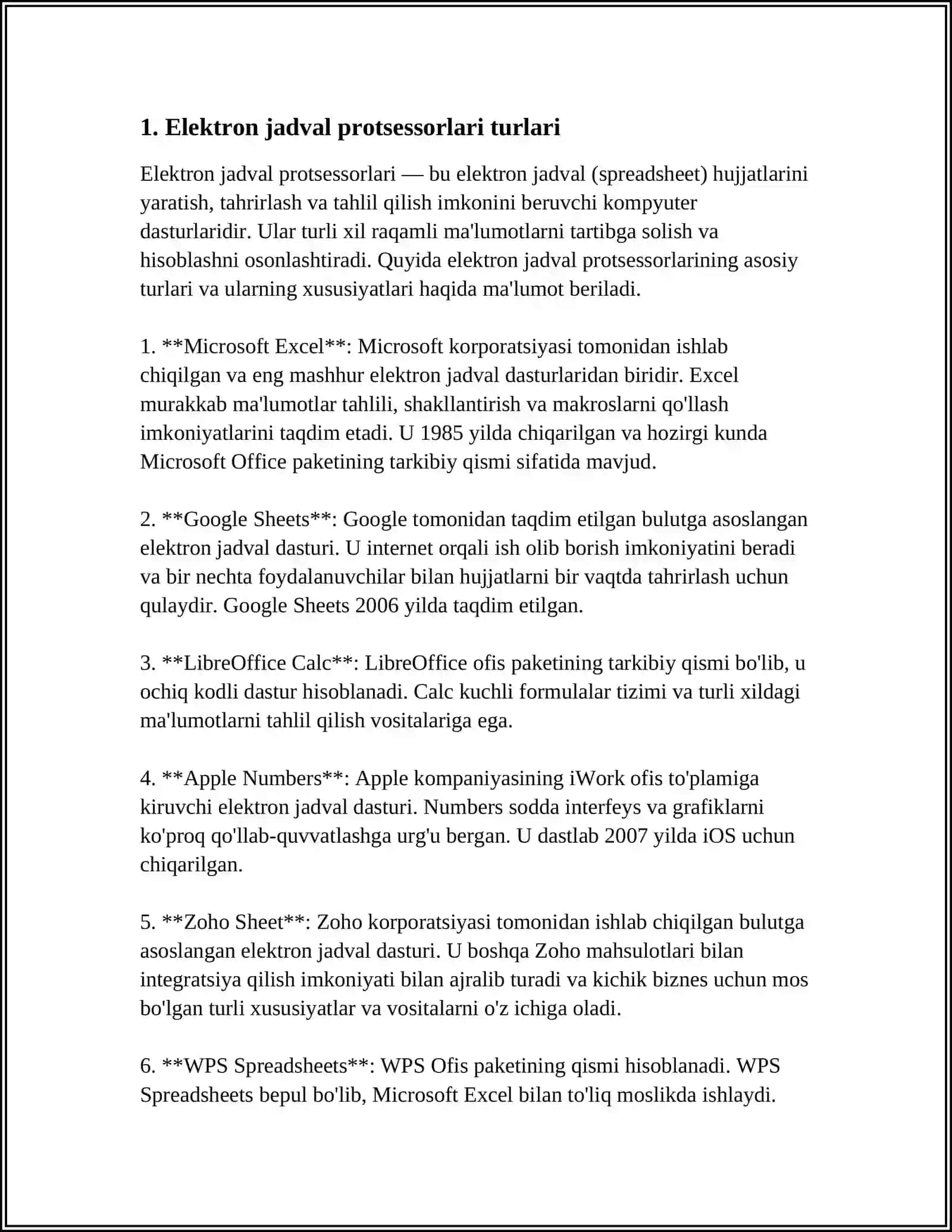 Elektron jadval protsessorlari turlari 3
