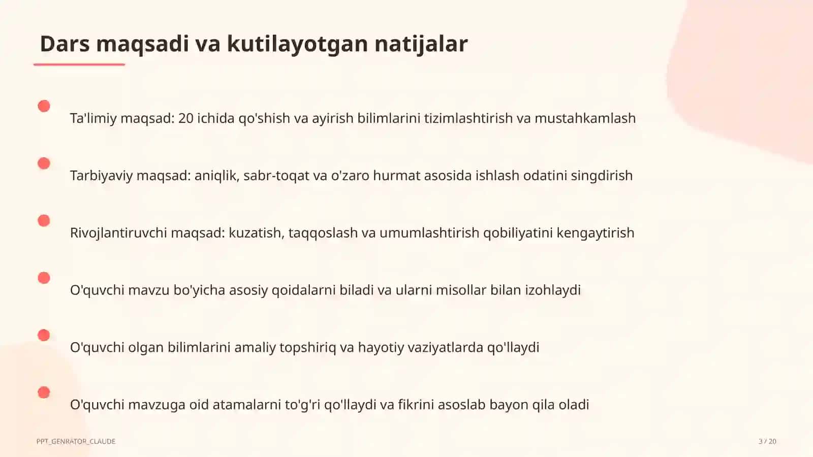 20 ichida qo'shish va ayirish (1-sinf) 3