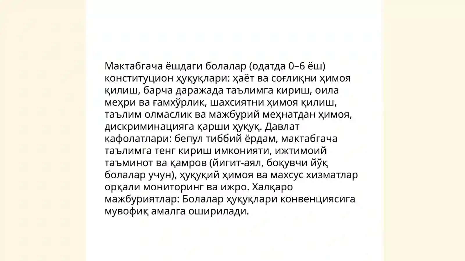 Мактабгача ёшдаги болаларнинг хукукларини химоя килувчи конун хужжатлари билан ишлаш 3