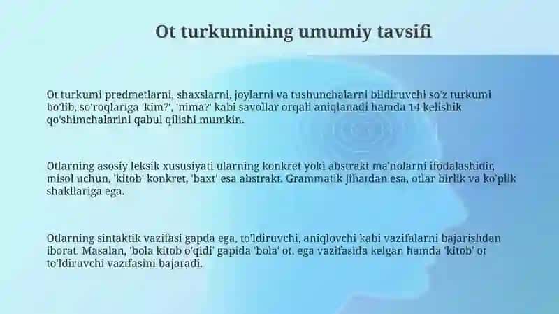 Ot turkumining ta'rifi leksik grammatik hususiyatlari 3