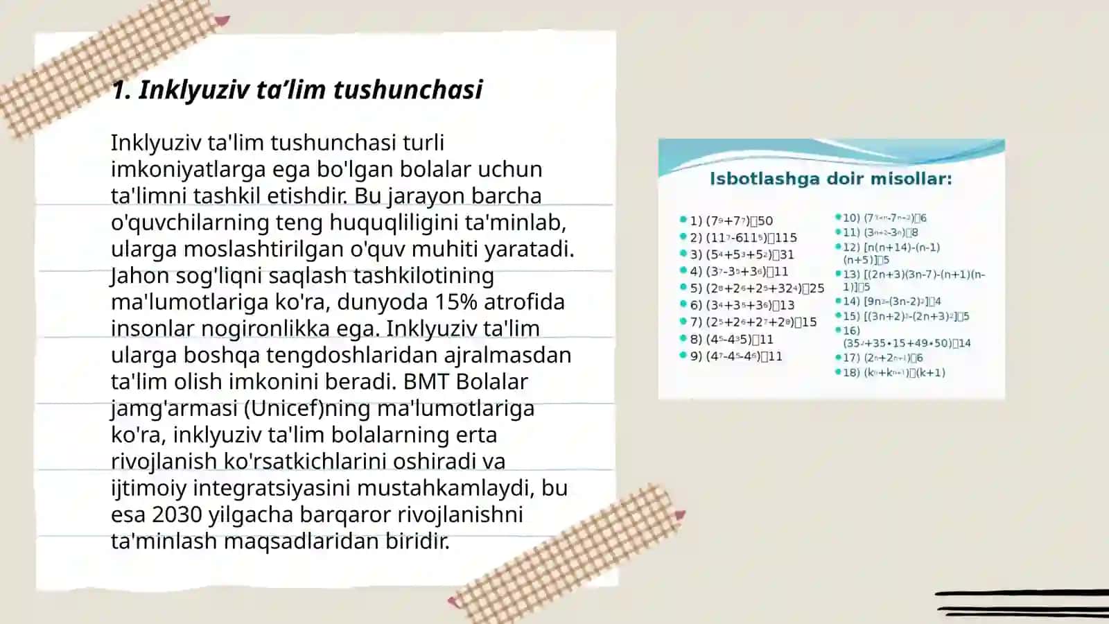 Inklyuziv ta’limning tamoyillari va unga bo‘lgan extiyojlar va uning sabablari, bosqichlari 3