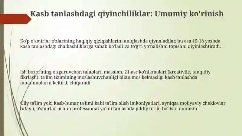 Kasbiy yo'nalishni tanlashdagi qiyinchiliklar 3