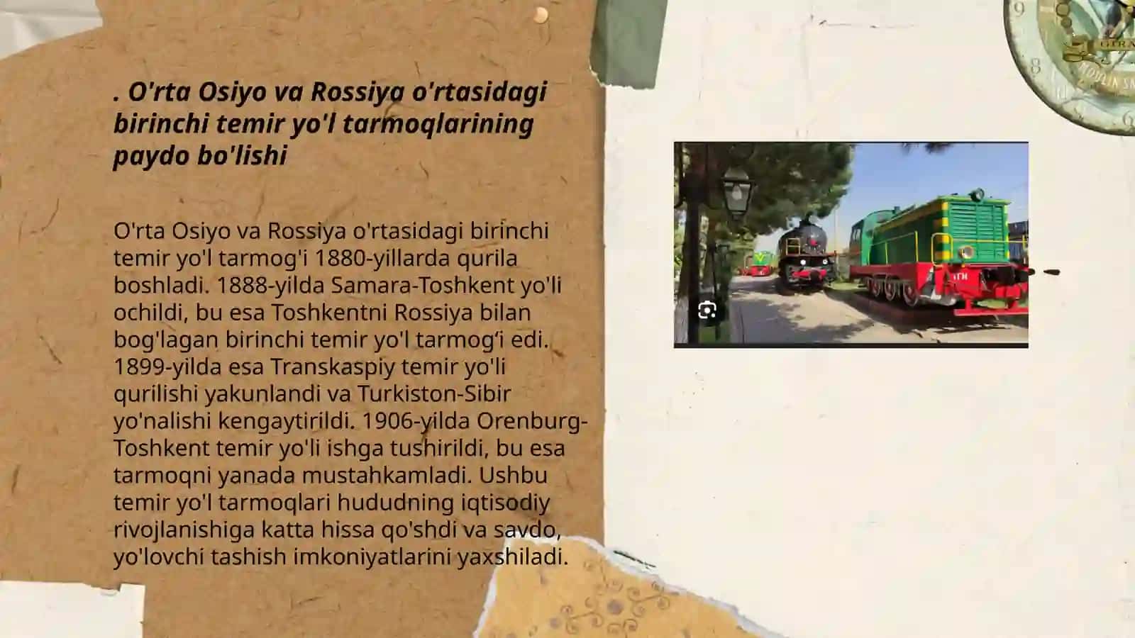 O'rta osiya va Rossiya o'rtasidagi temir yo'l qurilishi tarixi 3