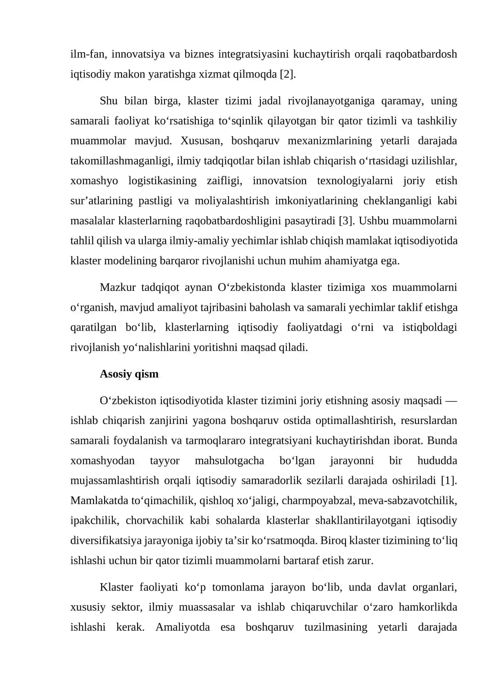 Oʻzbekiston Respublikasida klaster sohasidagi muamolar va ularga yechimlar 3