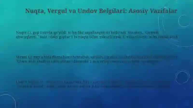 Nuqta, Vergul va Undov Belgisi: Asosiy Qoidalari va Vazifalari 3