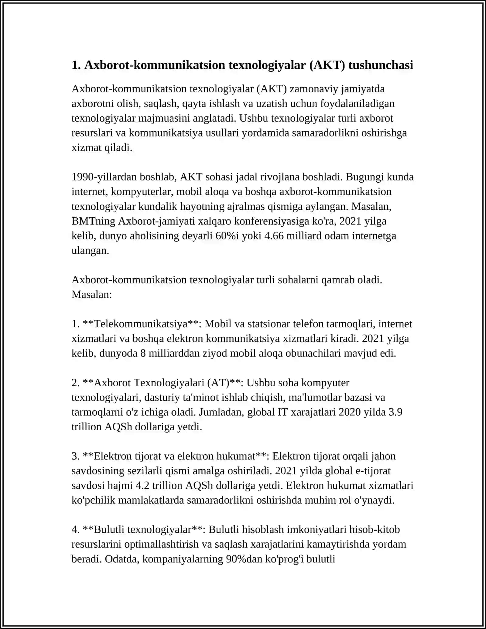 MUSTAQIL ISH Mavzu: INFORMATSION-KOMMUNIKATSION TEXNALOGIYALARNING DASTURIY TAMINOTI 3