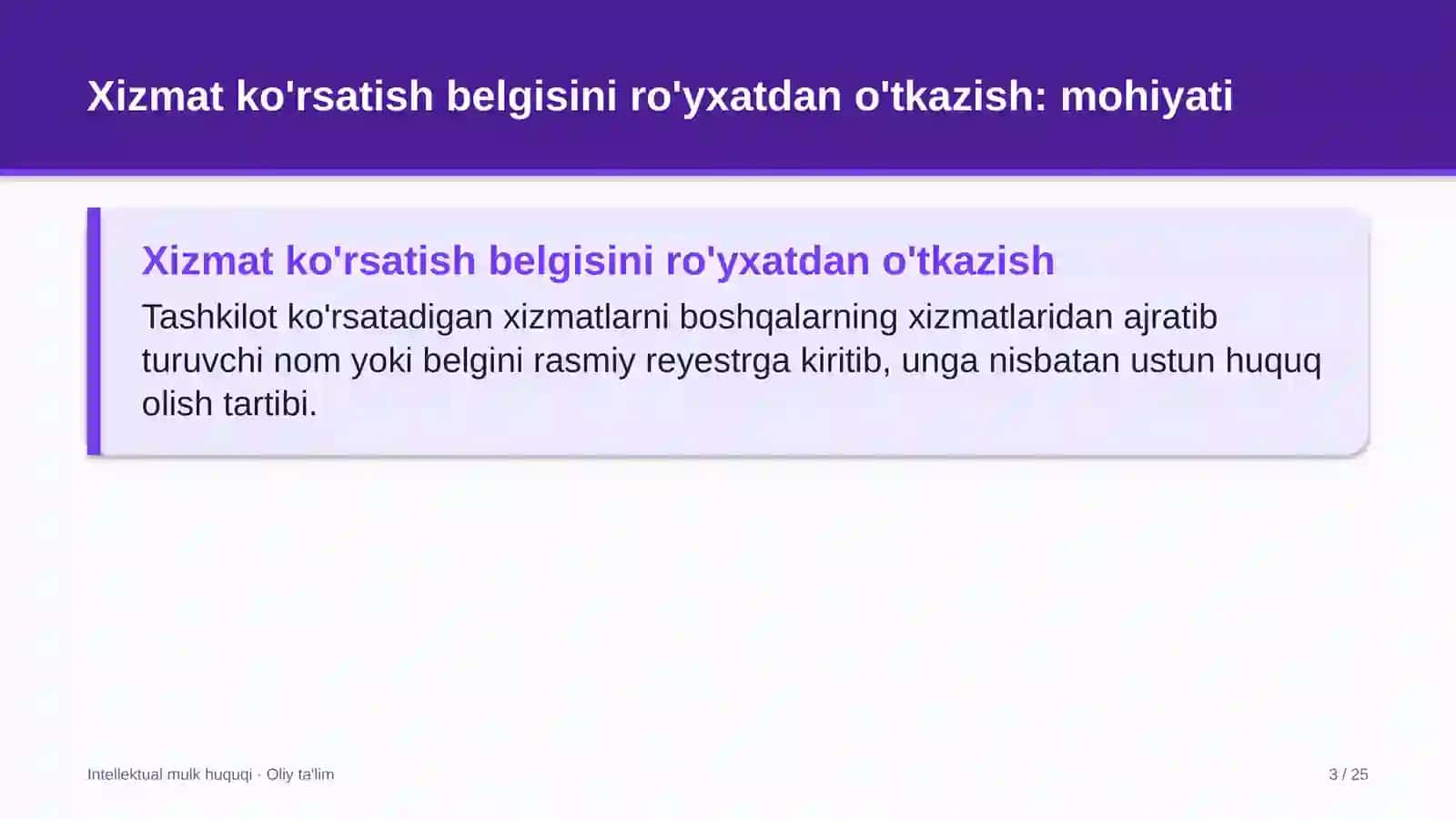 Intellektual mulk huquqi · Oliy ta'lim 3