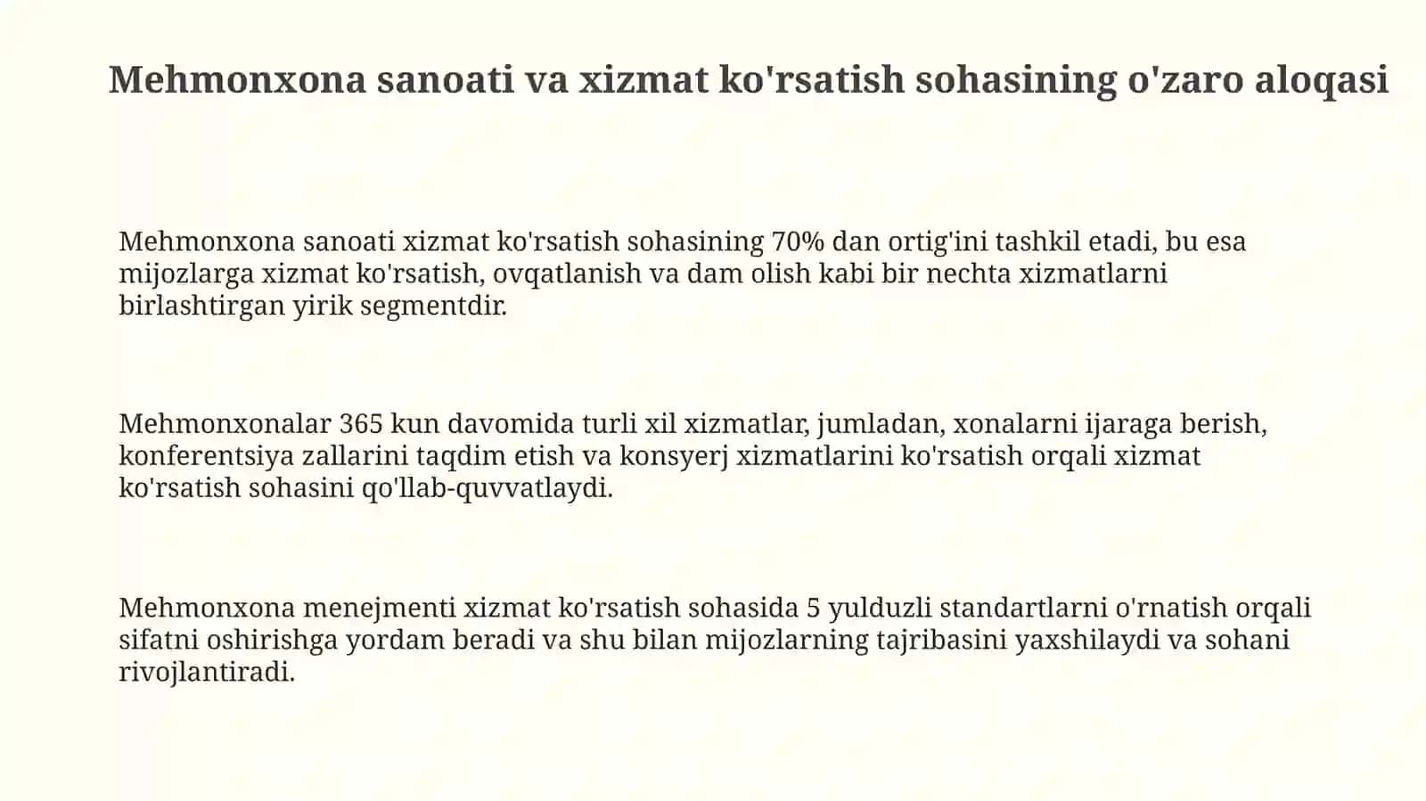 Mehmonxona sanoati va xizmat ko'rsatish sohasi 3