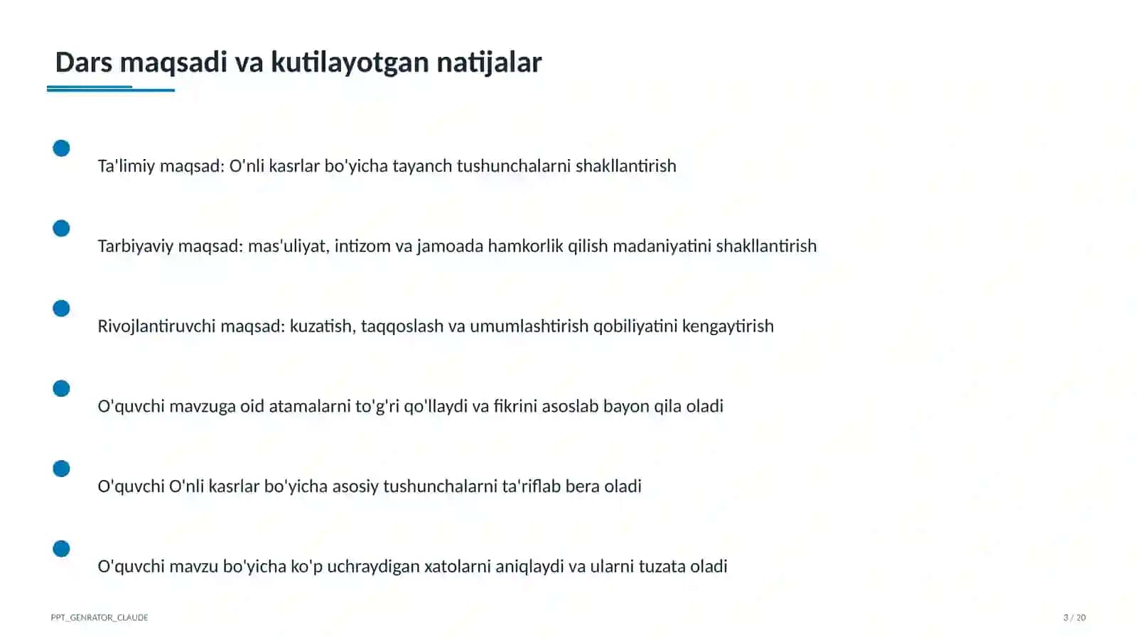 O'nli kasrlar (5-sinf) Matematika 3
