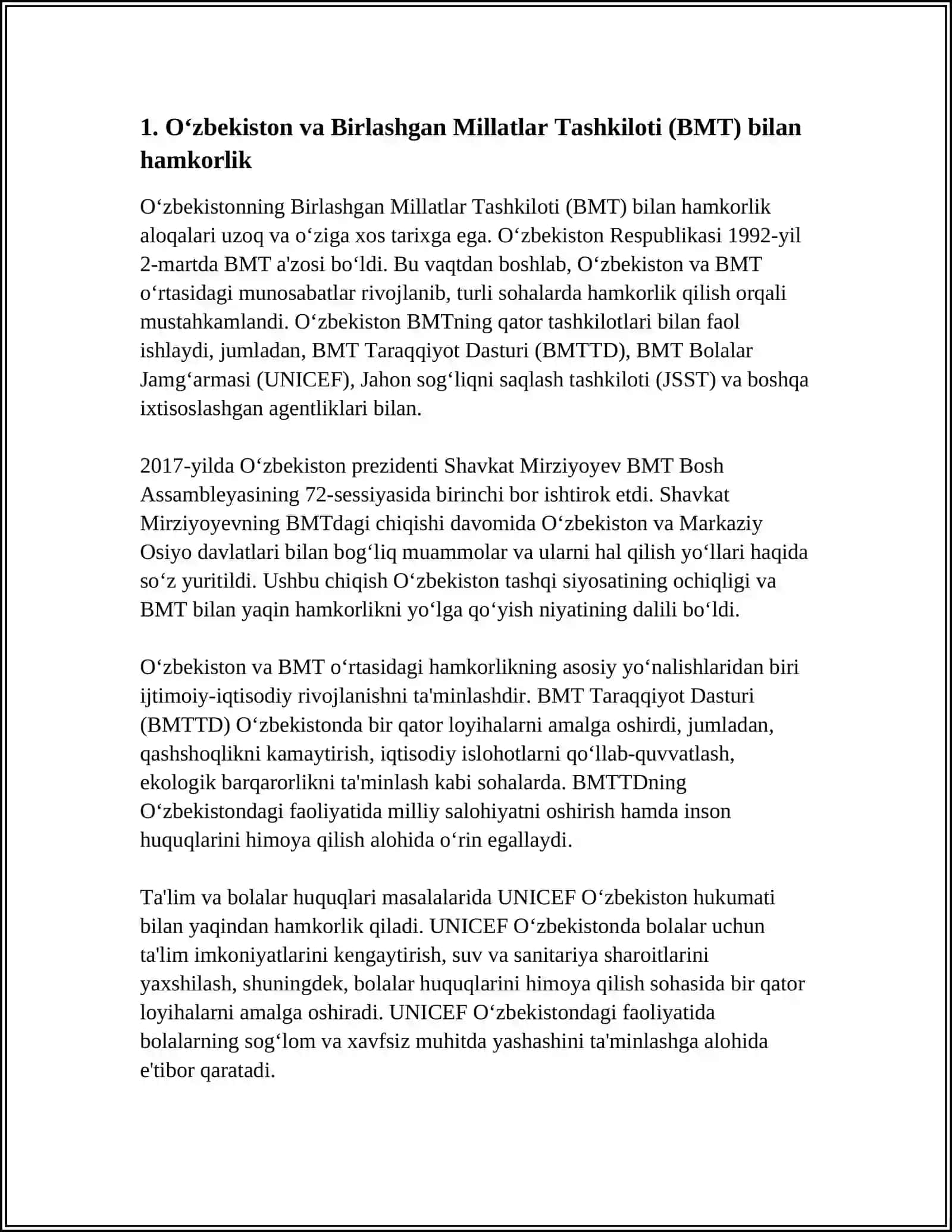 O‘ZBEKISTONNING XALQARO TASHKILOTLAR BILAN HAMKORLIK ALOQALARI 3
