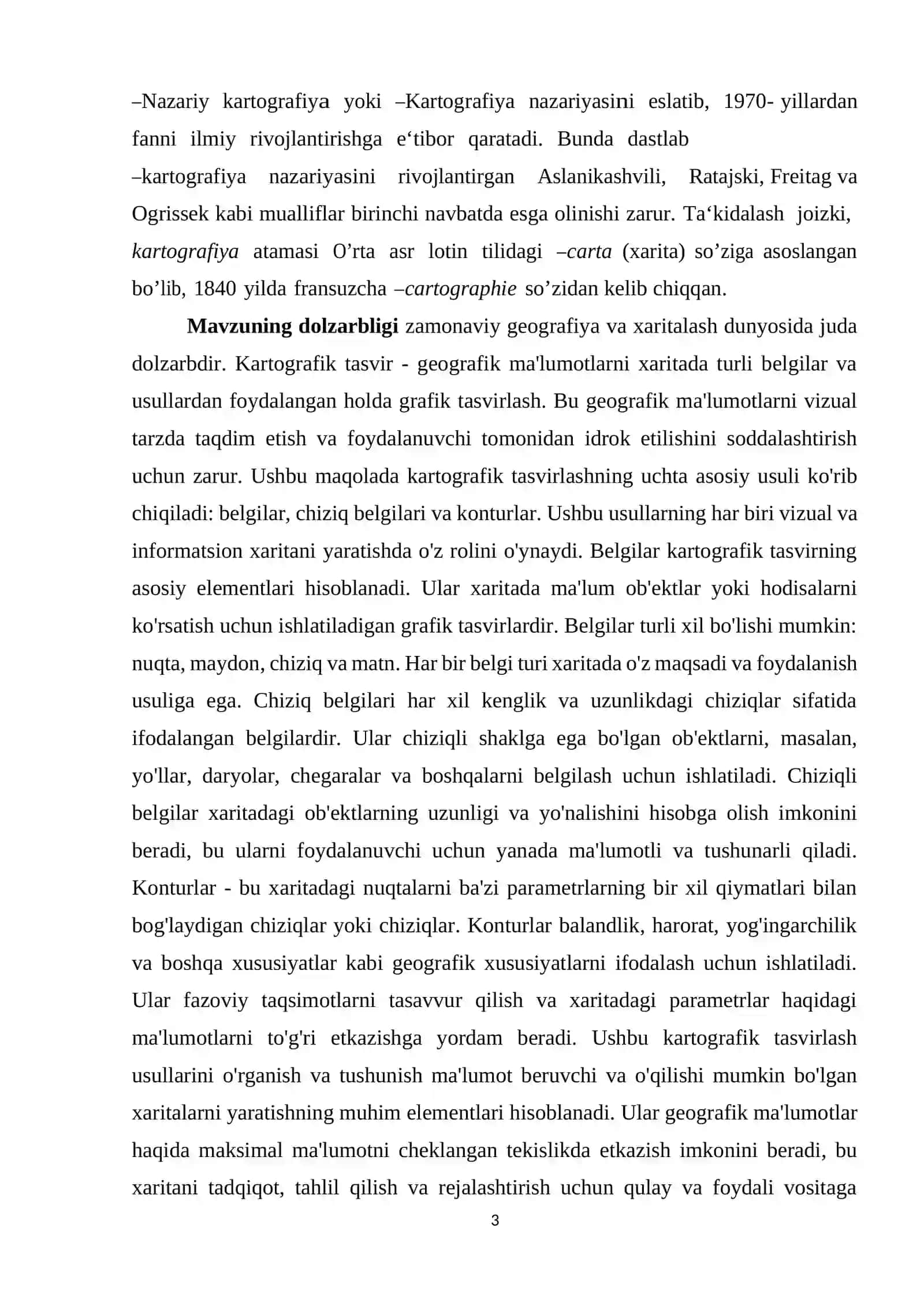 KARTAGRAFIK TASVIRLASH USULLARI: BELGILAR, CHIZIQLI BELGILAR VA IZALINYALAR 3