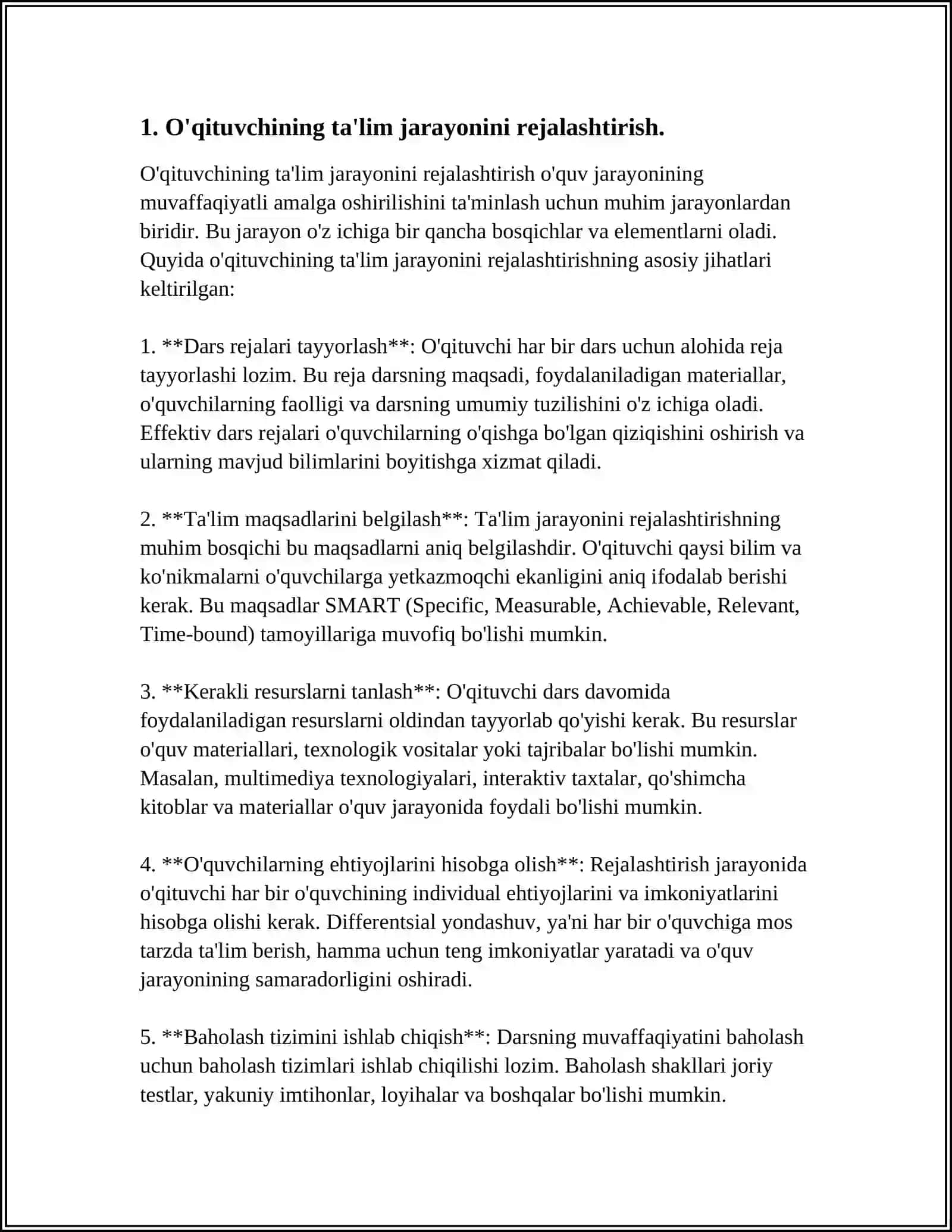 O'QTUVCHINING TA'LIM JARAYONIDAGI FAOLIYATI VA DARSGA TAYYORGARLIGI 3