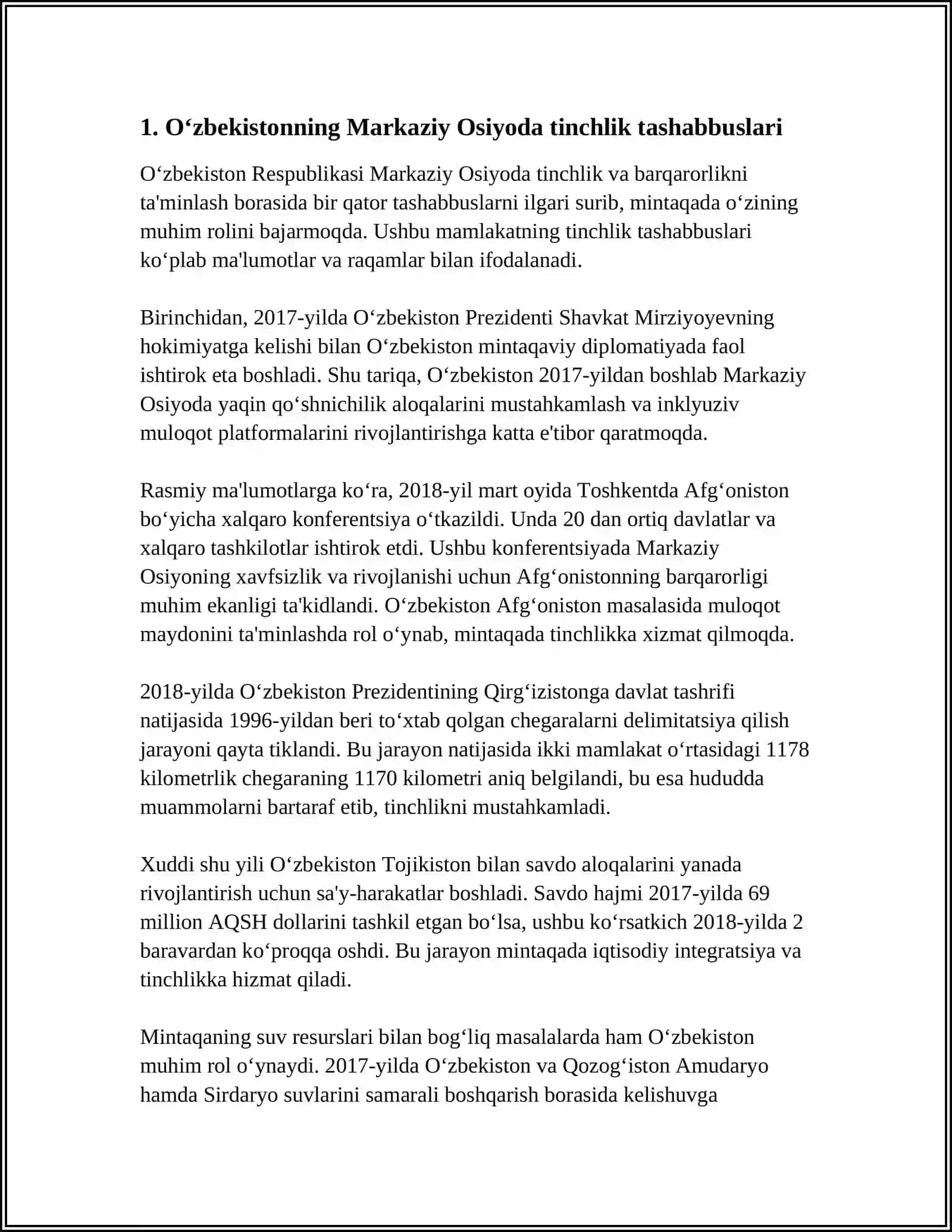 Oʻzbekistonning Markaziy Osiyoda Tinchlik Tashabbuslari 3