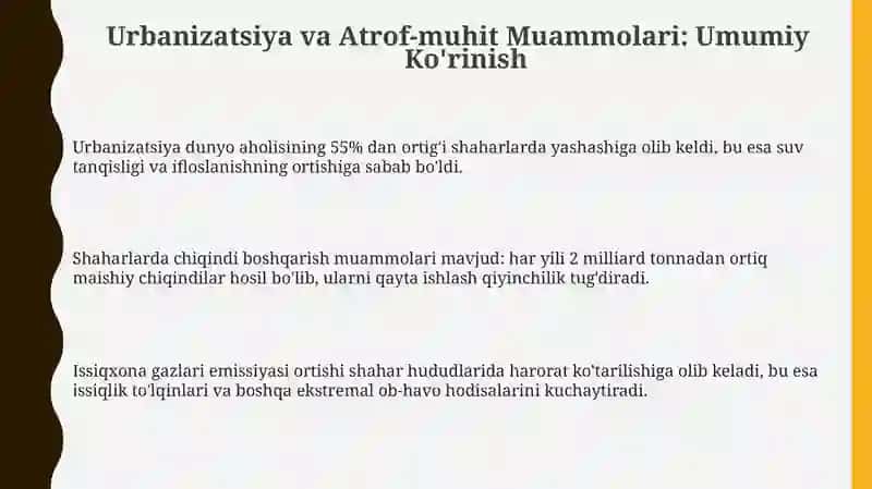 Urbanizatsiya va Atrof-muhit Muammolari 3