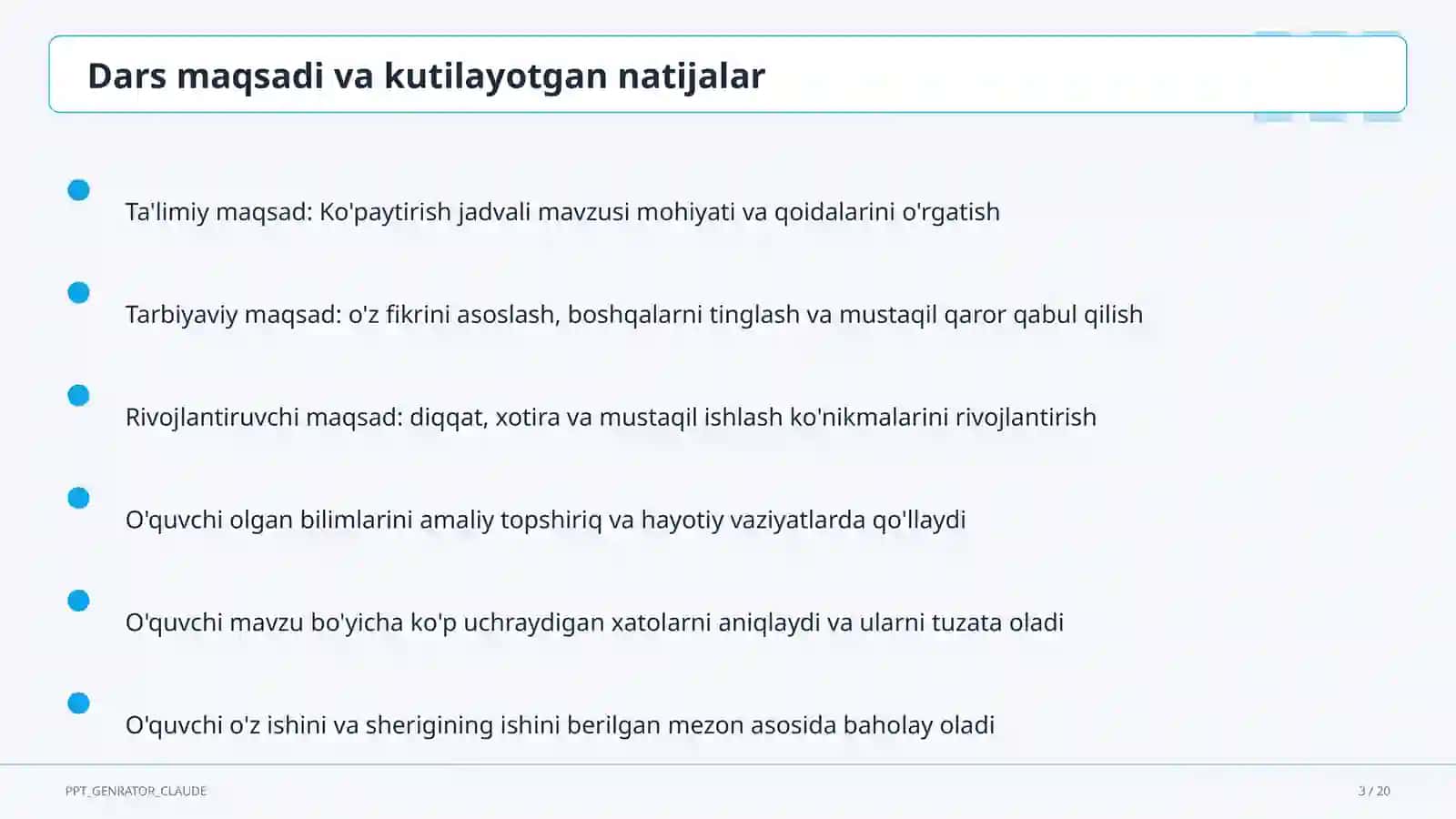 Ko'paytirish jadvali (2-sinf) 3