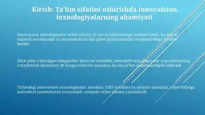 Unnovatsion texnologiyalar ta‘lim sifatini oshirish manbai sfatida 3