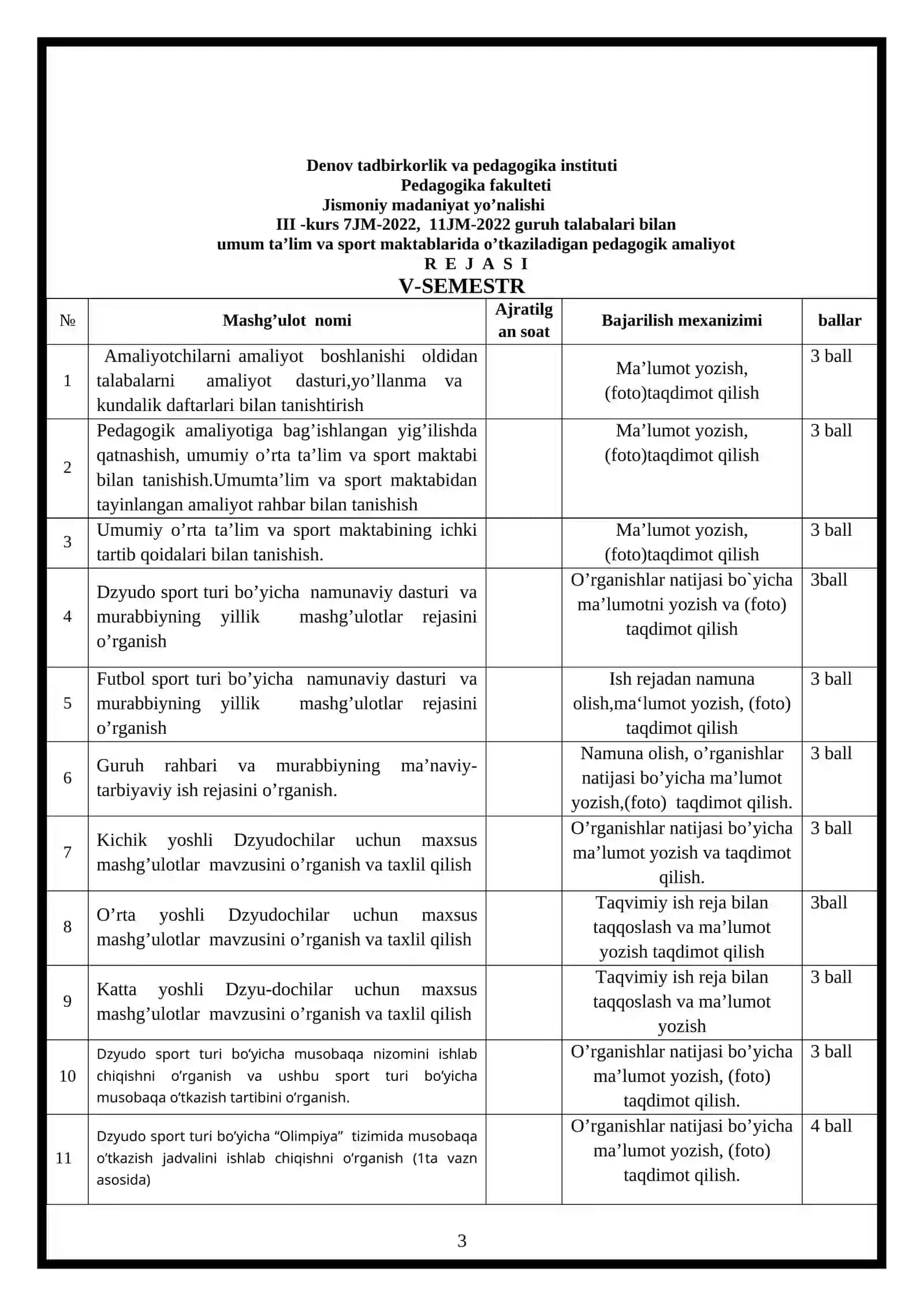 AMALIYOT KUNDALIK DAFTARI JISMONIY MADANIYAT 3