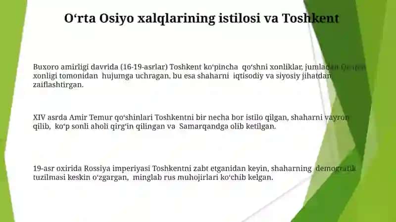 Toshkent shahri tarixi va rivojlanish xususiyatlari 3