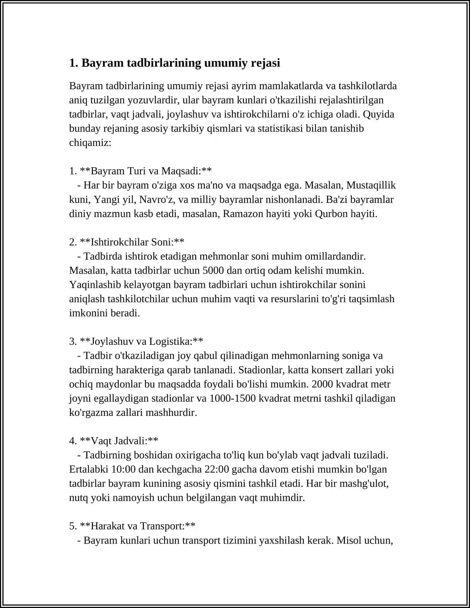 MUSIQA MASHGʻULOTLAR REJASIDA BAYRAM TADBIRLARI SENARISINI ISHLAB CHIQISH VA OʻTKAZISHGA QOʻYILADIGAN TALABLAR 3