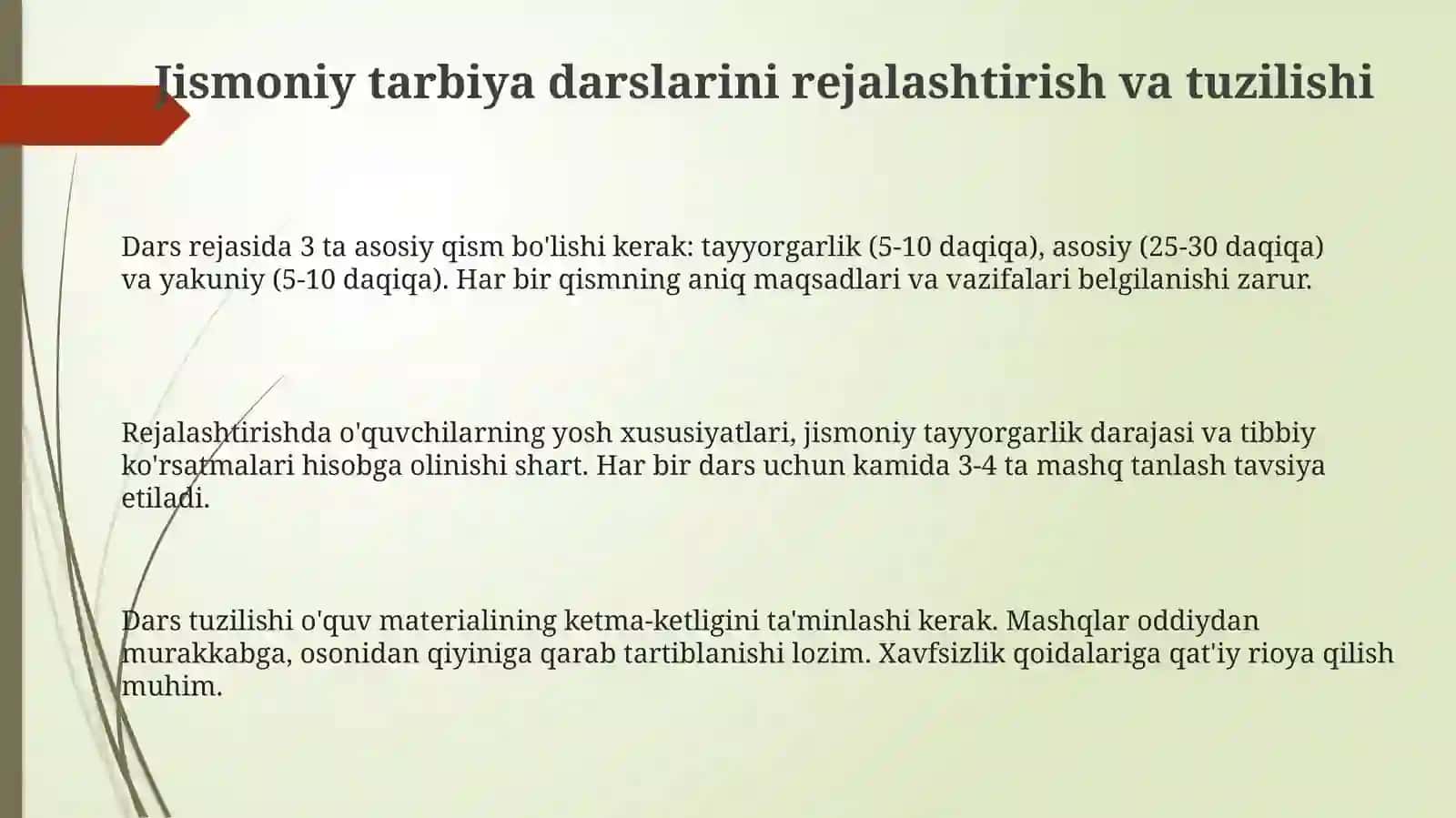 Jismoniy tarbiya darslarini rejalashtirish va tashkil qilish va o'tkazish usullari 3