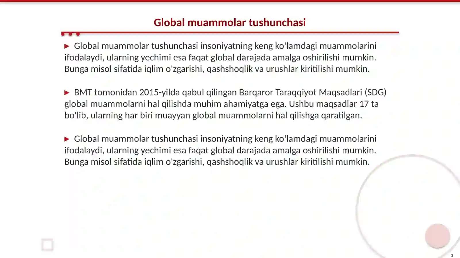 Global muommolarning mezonlari va darajalari. Falsafa fani 3