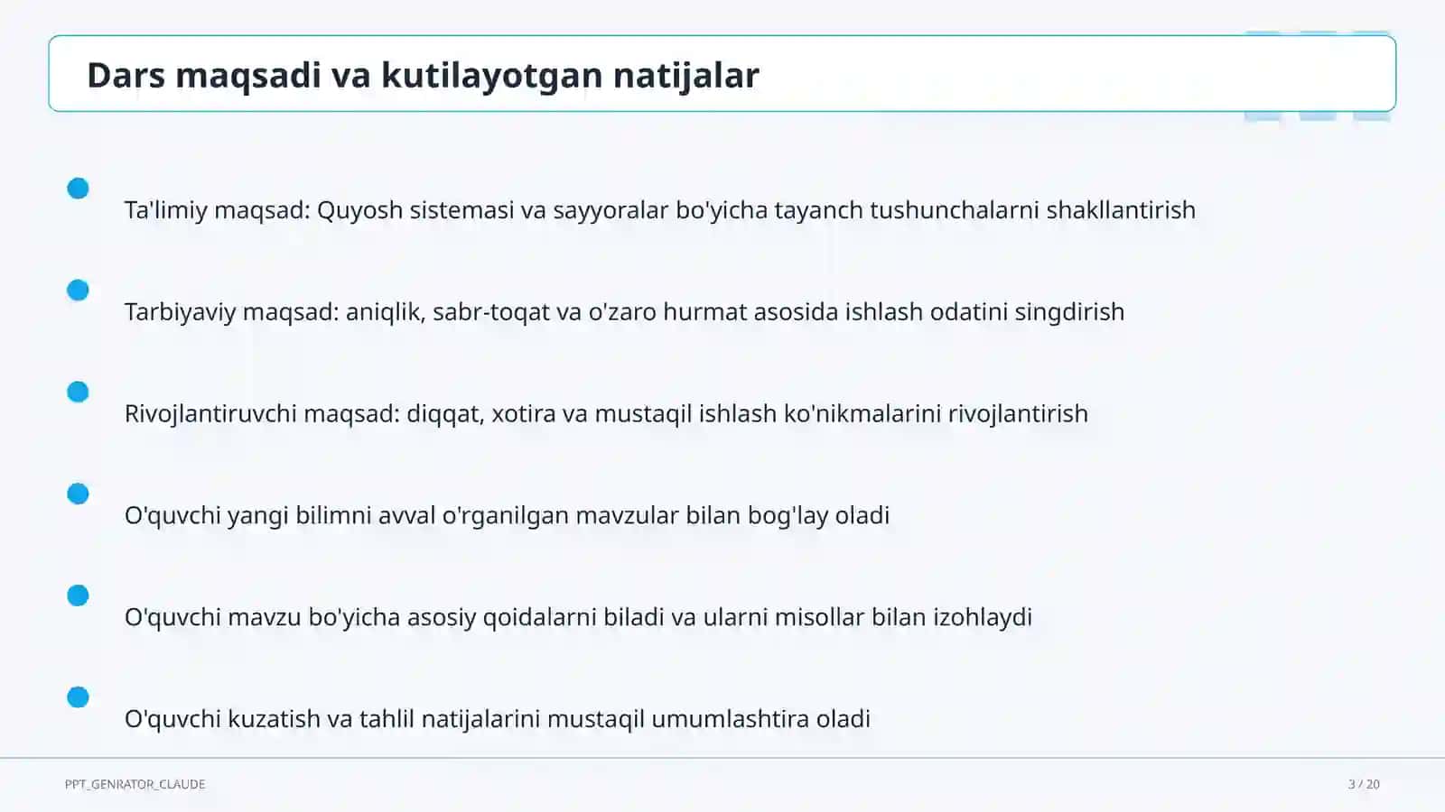 Quyosh sistemasi va sayyoralar (4-sinf) 3