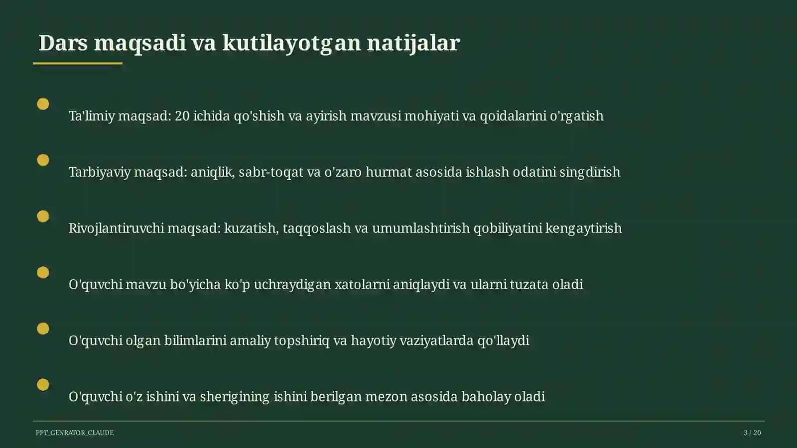 20 ichida qo'shish va ayirish (1-sinf) 3