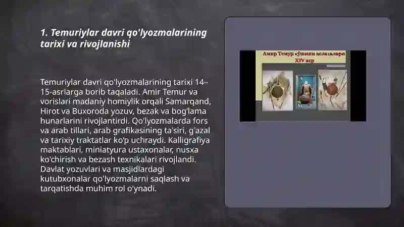 Temuriylar davriga oid qo'lyozmalar 3
