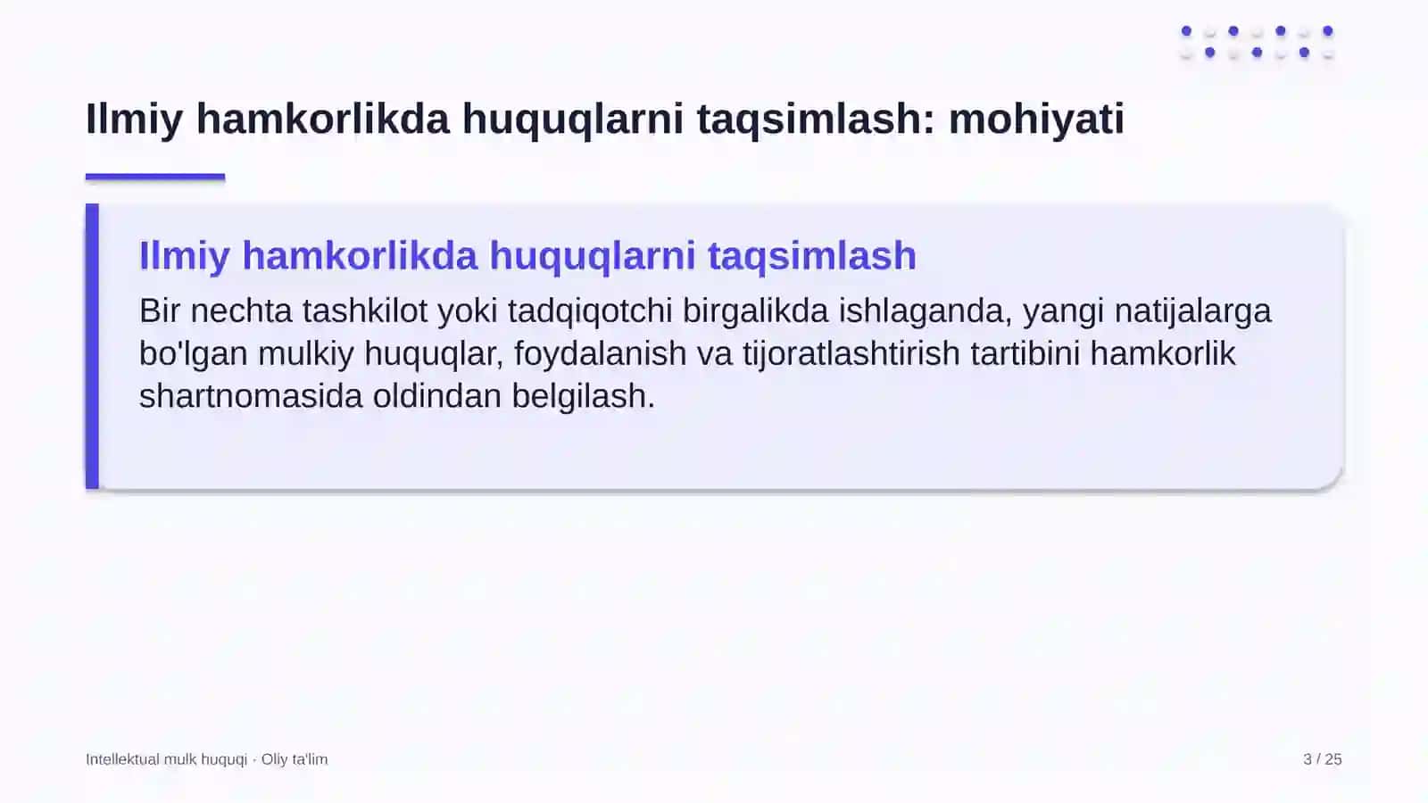 Dilerlik tarmoqlarida ilmiy hamkorlikda intellektual mulk huquqlarini taqsimlash 3