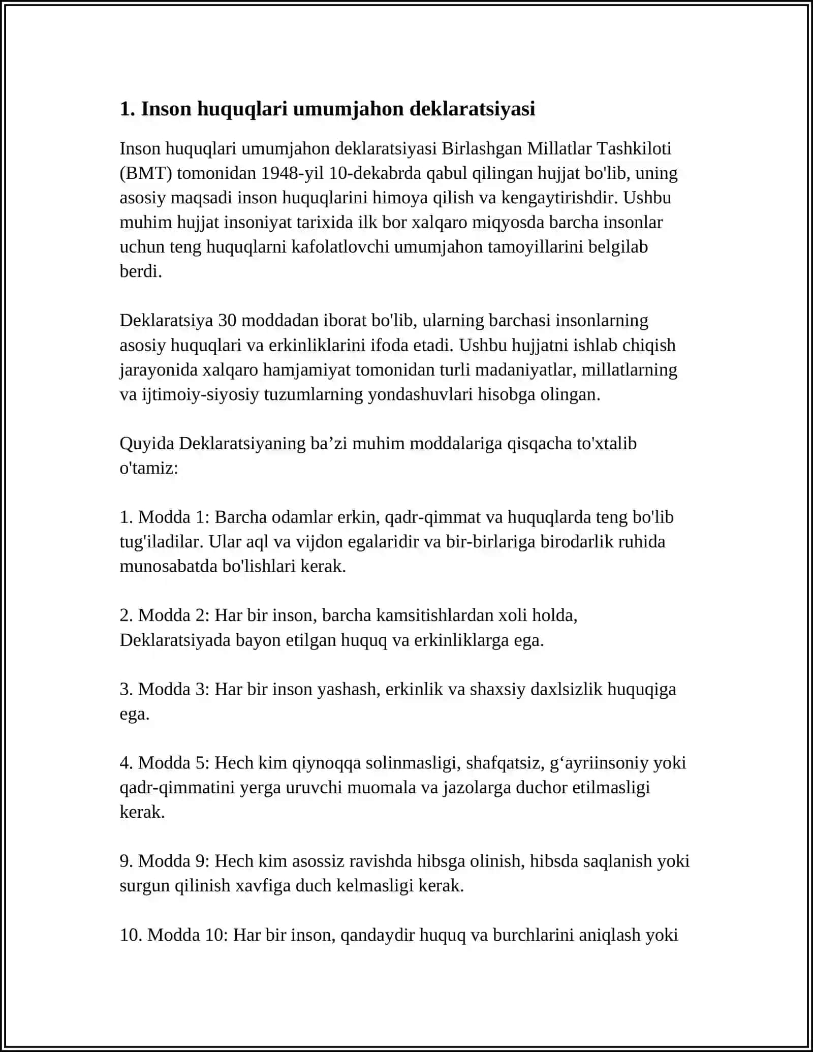 INSON HUQUQLARI BOʻYICHA XALQARO STANDARTLAR 3