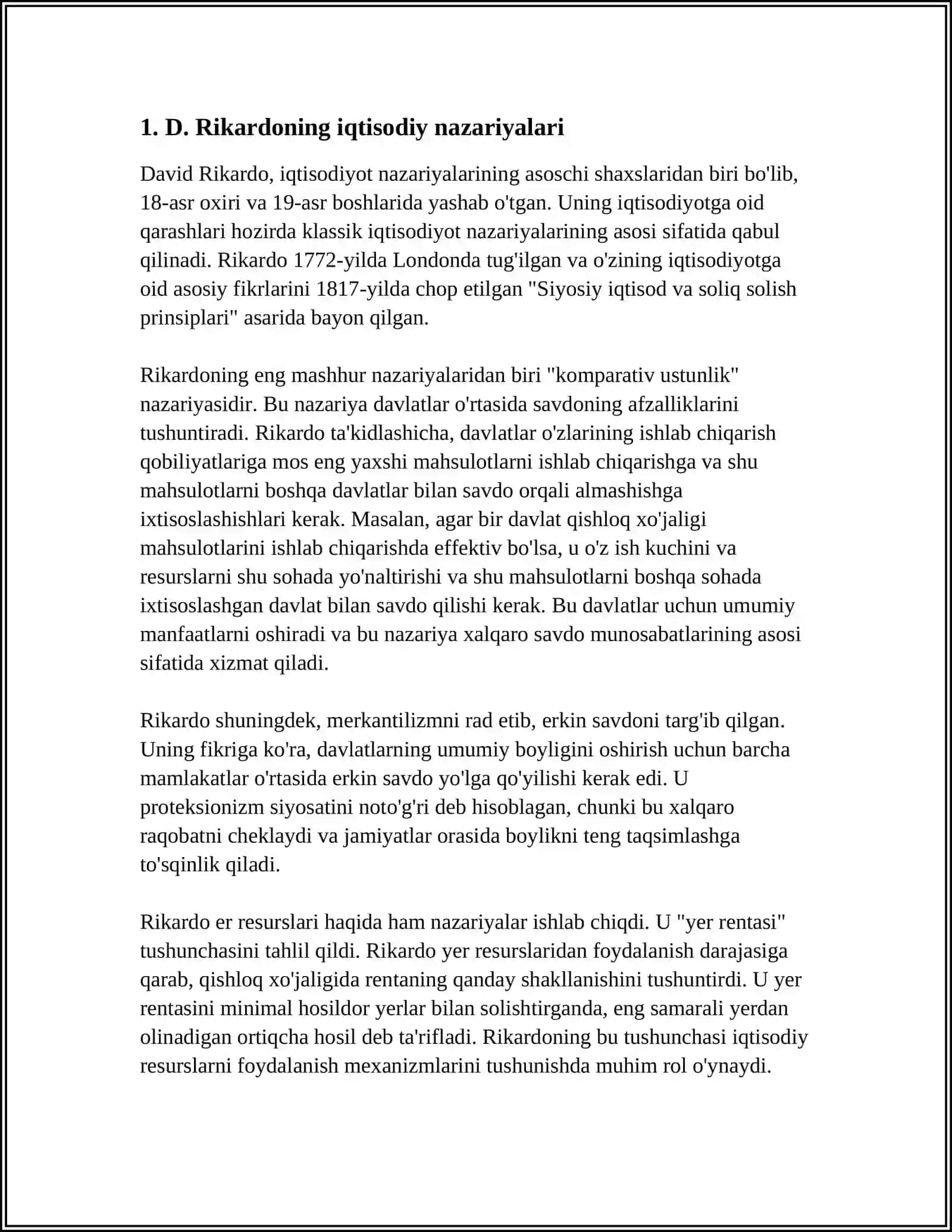 D.RIKARDONING IQTISODIY NAZARIYALARI VA GLOBAL IQTISODIY TAMOYILLAR 3