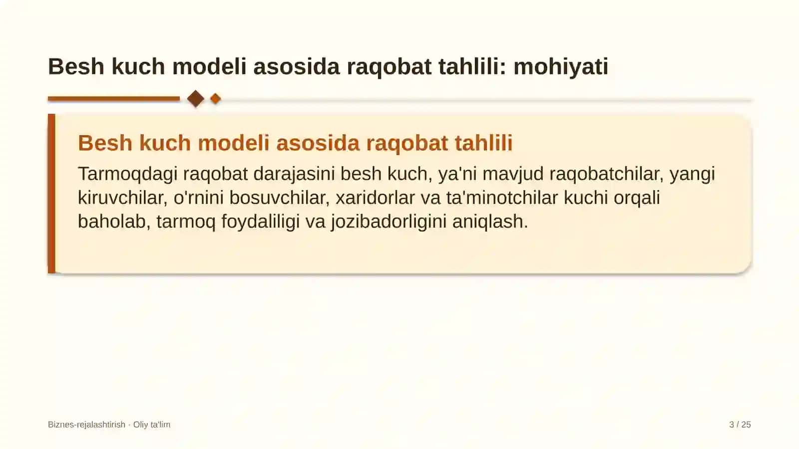 baholash tashkilotlarida besh kuch modeli asosida raqobat muhitini tahlil qilish 5152 3