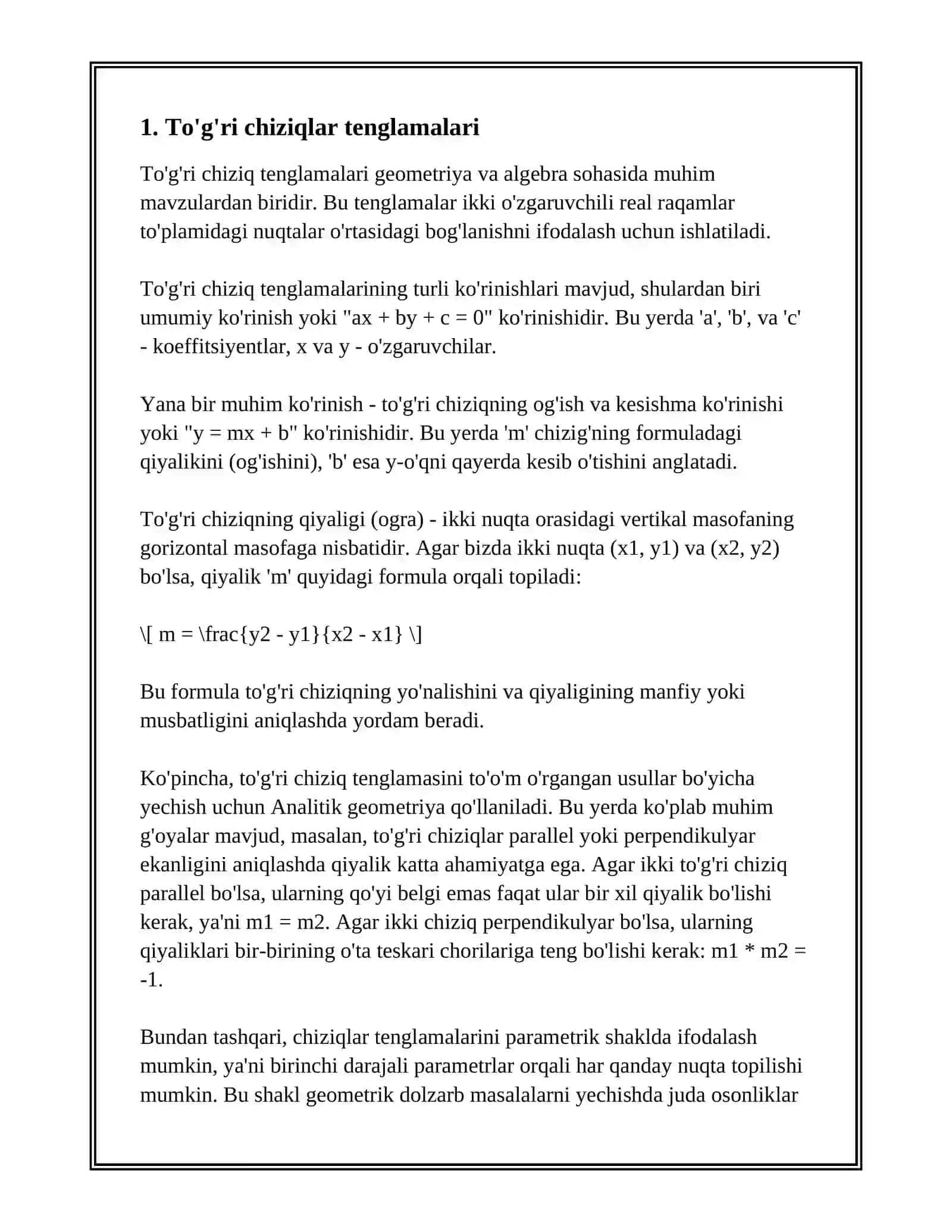 TO’G’RI CHIZIQLARNING KESISHISH NUQTASI VA UNI TOPISH USULLARI 3